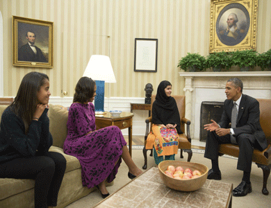 أوباما وزوجته يستقبلان ملالا في البيت الابيض