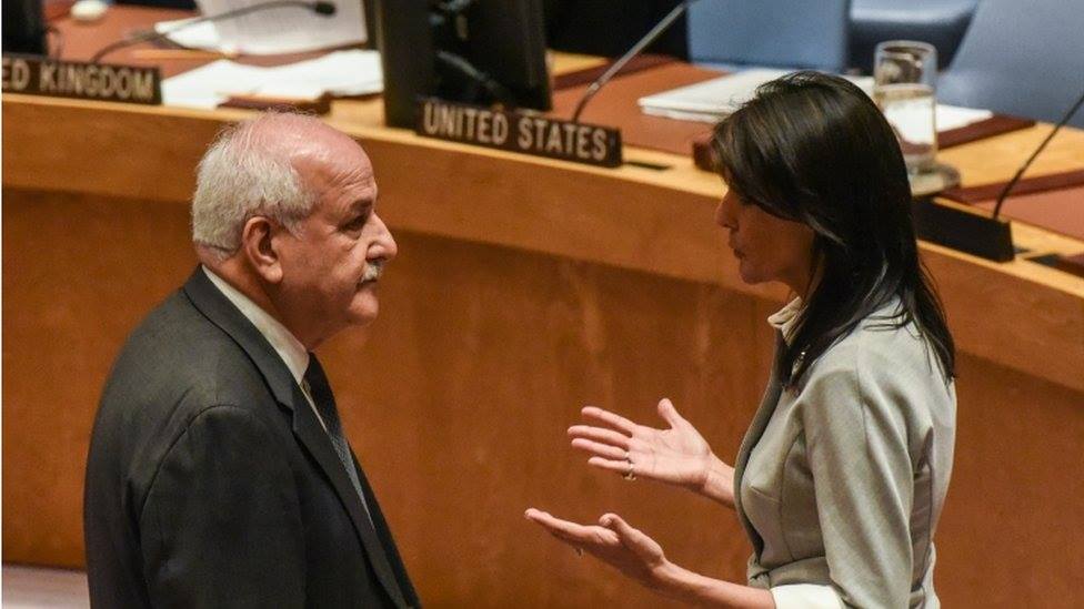 هايلي تهدد بالفيتو..منصور: فلسطين ترفض التعديلات الاميركية على مشروع قرار توفير الحماية الدولية