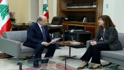 الرئيس اللبناني يسلم السفيرة الامريكية رؤية لبنان حول تقسيم المنطقة النفطية مع اسرائيل