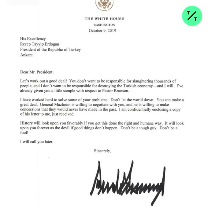 “الكاشف نيوز” تنشر نص رسالة ترامب لــ”أردوغان”: لا تكن أحمقاً!