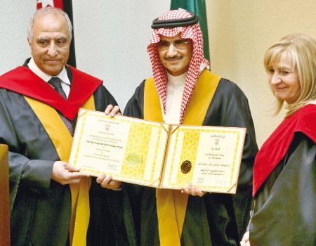 «الأردنية» تمنح الدكتوراه الفخرية للأمير الوليد بن طلال