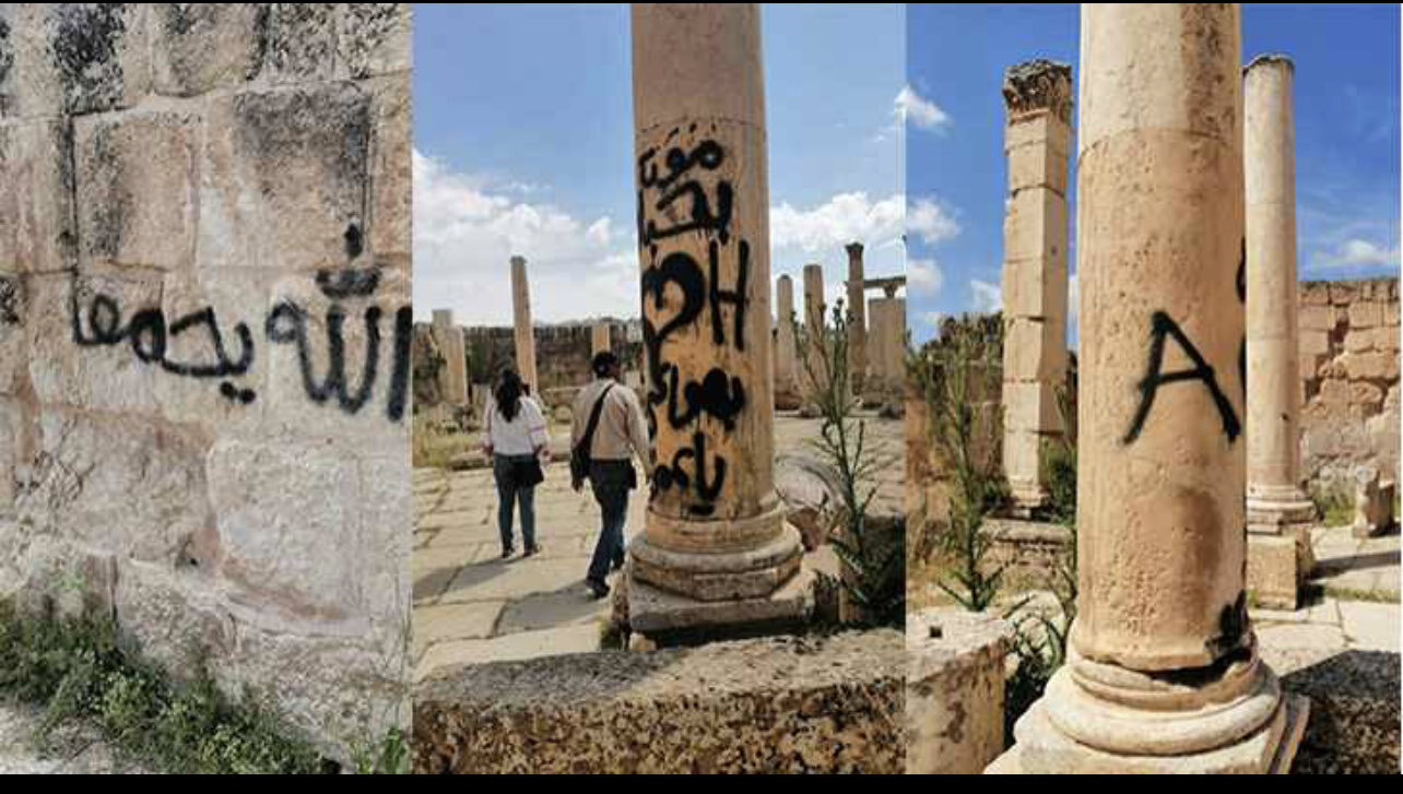 تشويه أحد أعمدة جرش الأثرية.. والأمن يحقق
