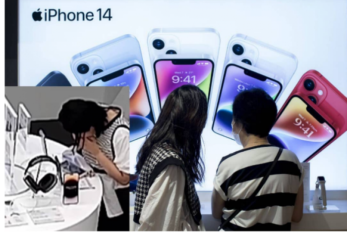 بطريقة جهنمية .. صينية تسرق هاتف آيفون من إحدى المتاجر